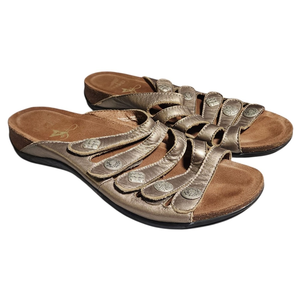 Dansko Janie Slide Sandals Womens Size 9.5 Leather Bronze Medallion Strappy